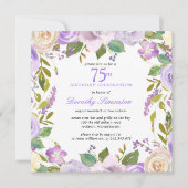 75th Birthday Pretty Purple Floral Invitation 招待状 (正面)