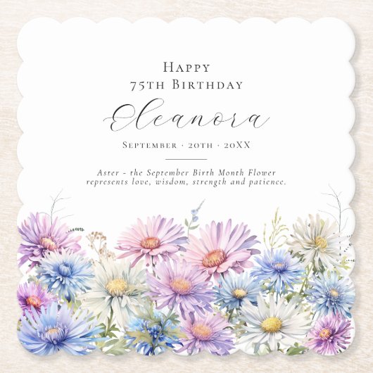 75th Birthday September Birth Flower Custom ペーパーコースター (正面)
