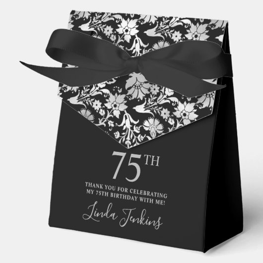 75th Birthday Silver Floral Thank You  フェイバーボックス (正面)