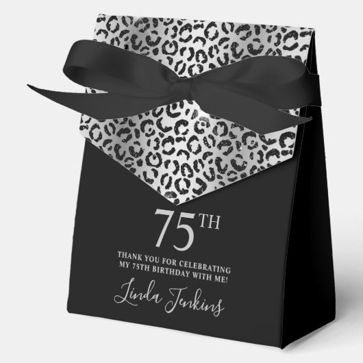 75th Birthday Silver Leopard Print Thank You  フェイバーボックス (正面)