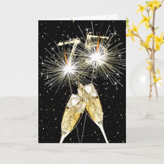 75th Birthday Sparklers and Champagne Toast カード (黄色い花)