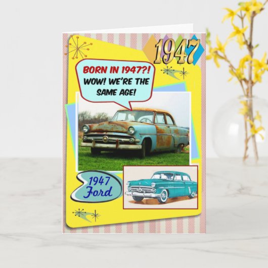 75th Birthday! Wow, same age as this 1947 Chevy! カード (黄色い花)
