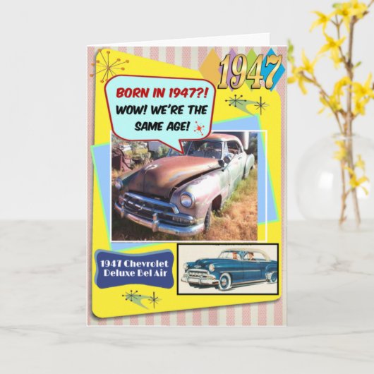 75th Birthday! Wow, same age as this 1947 Chevy! カード (黄色い花)
