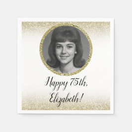 75th Custom Photo White and Gold  スタンダードカクテルナプキン