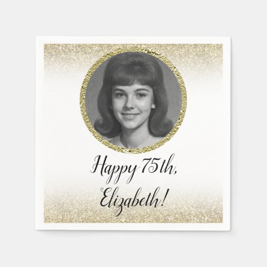 75th Custom Photo White and Gold スタンダードカクテルナプキン (正面)