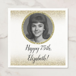 75th Custom Photo White and Gold  スタンダードカクテルナプキン