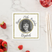 75th Custom Photo White and Gold Birthday スタンダードカクテルナプキン (インサイチュ)