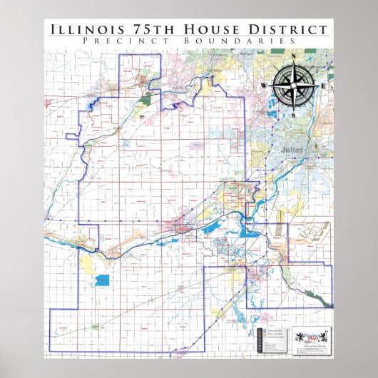 75th Illinois House District – 詳細ラインマップ ポスター (正面)