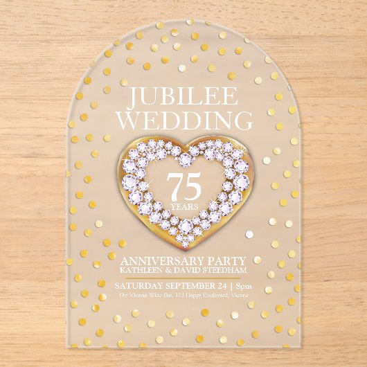 75th jubilee wedding anniversary heart アクリル招待状 (正面)