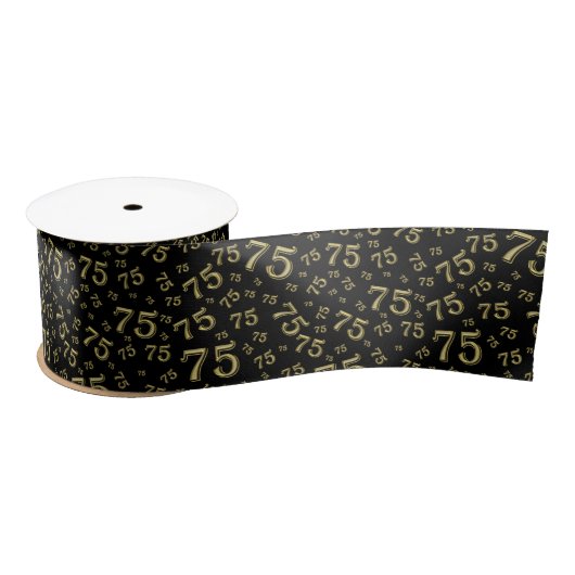 75th Modern Random Number Pattern Black/Gold サテンリボン (リール)