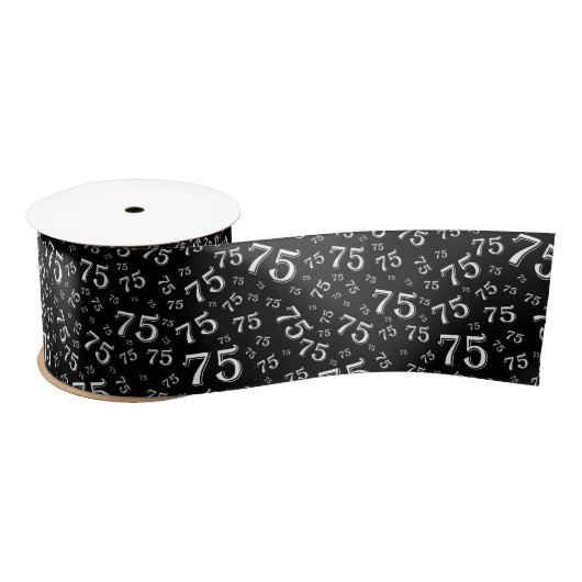 75th Modern Random Number Pattern Black /White サテンリボン (リール)