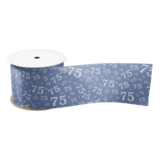 75th Modern Random Number Pattern Blue/White サテンリボン (リール)