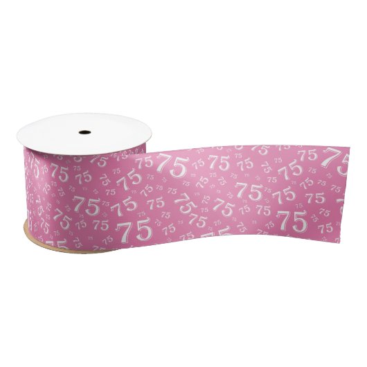75th Modern Random Number Pattern Pink/White サテンリボン (リール)