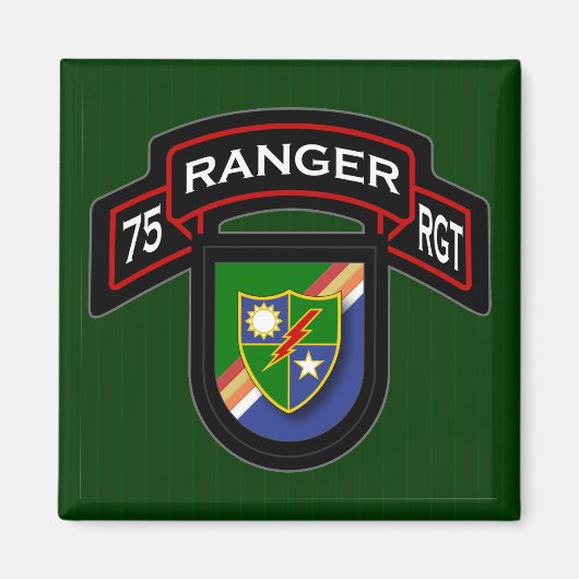 75th Ranger Rgt – スクロール&フラッシュ マグネット (正面)