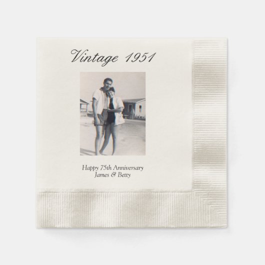 75th Wedding Anniversary Party Personalized Photo 縁ありカクテルナプキン (正面)