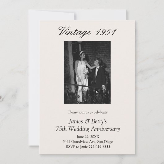 75th Wedding Anniversary Party Vow Renewal 2 Photo 招待状 (正面)