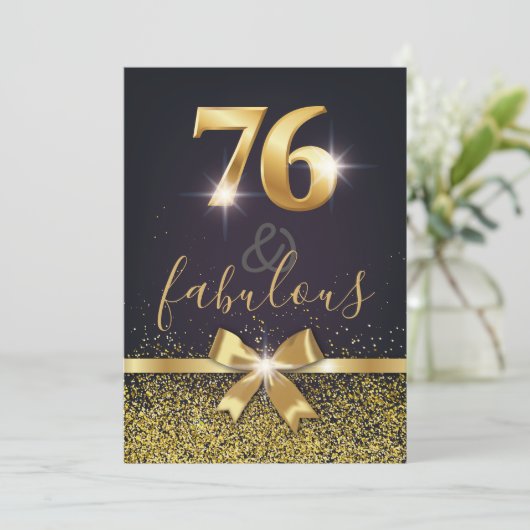 76とエレガント素晴らしい金ゴールドグリッター76誕生日 招待状 (スタンド正面)