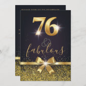 76とエレガント素晴らしい金ゴールドグリッター76誕生日 招待状 (正面/裏面)