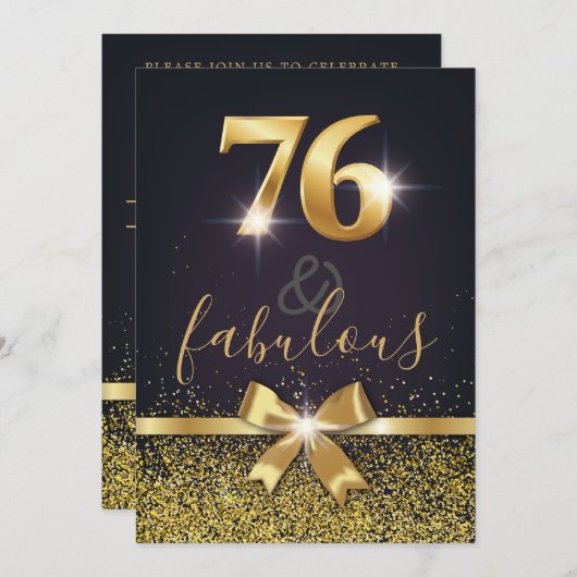 76とエレガント素晴らしい金ゴールドグリッター76誕生日 招待状 (正面/裏面)