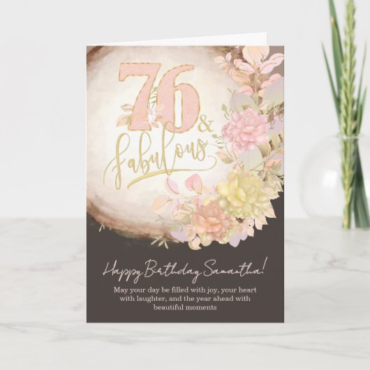 76歳のお誕生日おめでとう フラワーフォトパーソナライズド カード (正面)