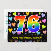 76歳の誕生日おめでとう：楽しいハート柄、虹76 ポストカード (正面/裏面)