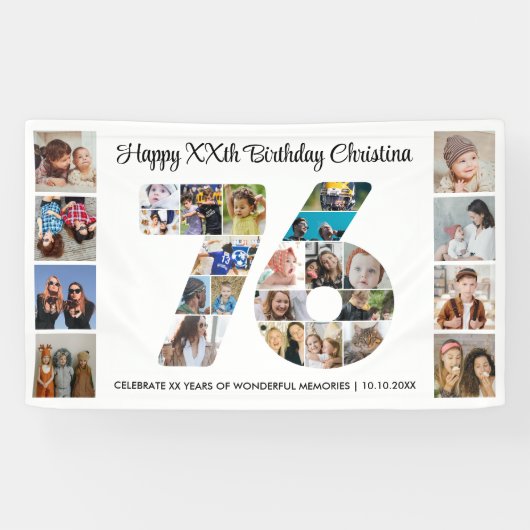 76歳の誕生日パーティーナンバー76フォトコラージュ 横断幕 (横)
