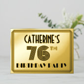 76歳の誕生日パーティー - アールデコ調「76」と名前 箔招待状 (立ち正面)