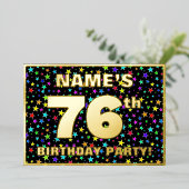 76歳の誕生日パーティー - 楽しいカラフルな星柄 箔招待状 (立ち正面)