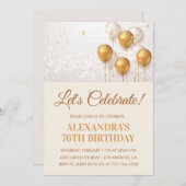 76歳の誕生日招待状バルーン金ゴールド 招待状 (正面/裏面)