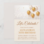 76歳の誕生日招待状 風船 ゴールド 招待状 (正面/裏面)