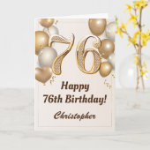 76歳の誕生日 ゴールド風船とコンフェッティ 誕生日 カード (黄色い花)