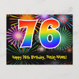 76歳の誕生日 – 楽しい花火模様 + レインボー76 ポストカード