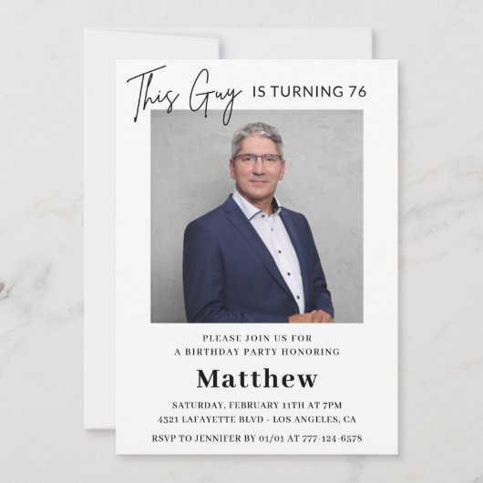 76歳エレガントの誕生日招待状メンズ写真 招待状 (正面)