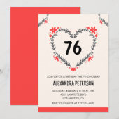 76歳モダンの誕生日の年齢フローラハート 招待状 (正面/裏面)
