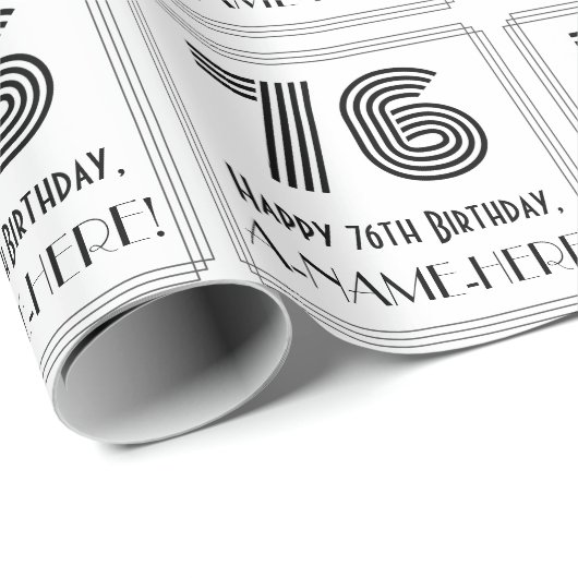 76番目の誕生日:インスパイアアールデコスタイル「76」 +名前 ラッピングペーパー (ロールコーナー)