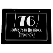 76番目の誕生日:インスパイアアールデコスタイル「76」、名前 ラージペーパーバッグ (正面)