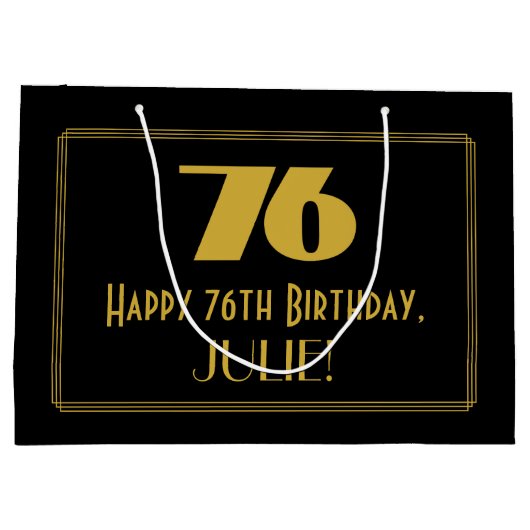 76番目の誕生日—インスパイアアールデコ「76」の外観と名前 ラージペーパーバッグ (裏面)