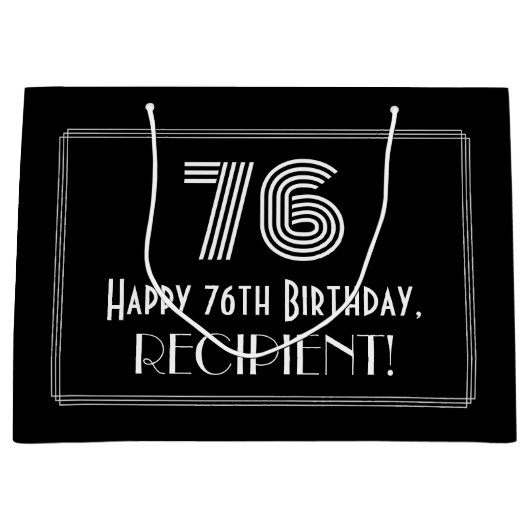 76番目の誕生日—インスパイアアールデコ「76」の外観と名前 ラージペーパーバッグ (正面)