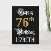 76番目の誕生日:ファンシースクリプト、フェイク金ゴールド・ルック、名前 カード (正面)