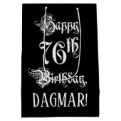 76番目の誕生日: ファンシー、スクリプエレガントト+名前をカスタムする ミディアムペーパーバッグ (裏面)