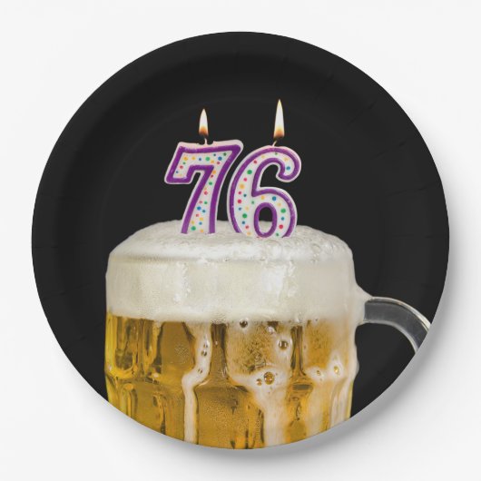 76誕生日ビールオンブラック紙プレート ペーパープレート (正面)