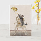 76誕生日風船とタビーキャット カード (黄色い花)