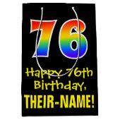 76誕生日:おもしろいはっきりした、カラフルレインボー「76」 ミディアムペーパーバッグ (正面)