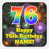 76誕生日:おもしろい花火ルック、虹# 76 スクエアシール (正面)
