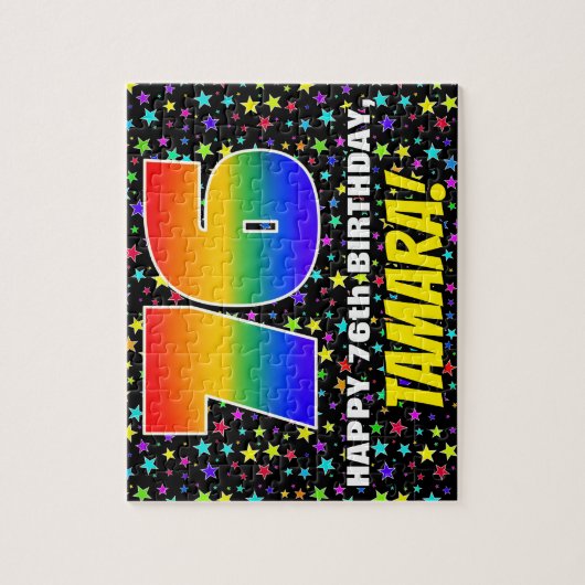 76誕生日:おもしろい、カラフル星野パターン ジグソーパズル (縦)