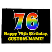 76誕生日~おもしろい, カラフル, 鮮やか, Rainbow 76 ラージペーパーバッグ (裏面)