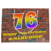 76誕生日:おもしろい、グラフィティインスパイアレインボーー# 76 ラージペーパーバッグ (正面)