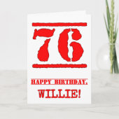 76誕生日:おもしろい、赤ゴムスタンプルックインスパイアス カード (正面)