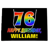 76誕生日:はっきりした,おもしろい,シンプル虹， 76 ラージペーパーバッグ (正面)