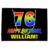 76誕生日:はっきりした,おもしろい,シンプル虹， 76 ラージペーパーバッグ (裏面)